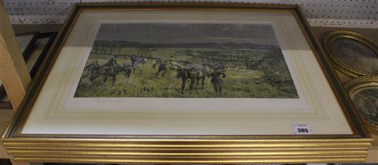4 gilt framed engravings & 3 Lionnel Edwards hunting prints(-)